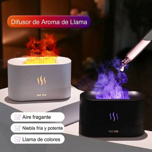 Difusor de Aroma con Efecto de Llama LED - Humidificador Ultrasónico con Apagado Automático y Aromaterapia