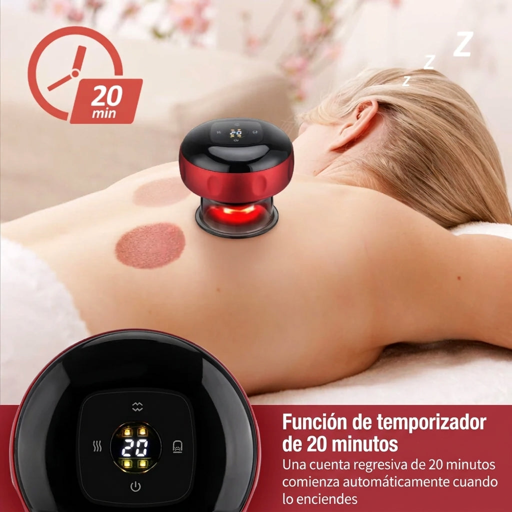 Masajeador de Ventosas Eléctrico con Calor y Luz Roja - Terapia de Cupping Inalámbrica