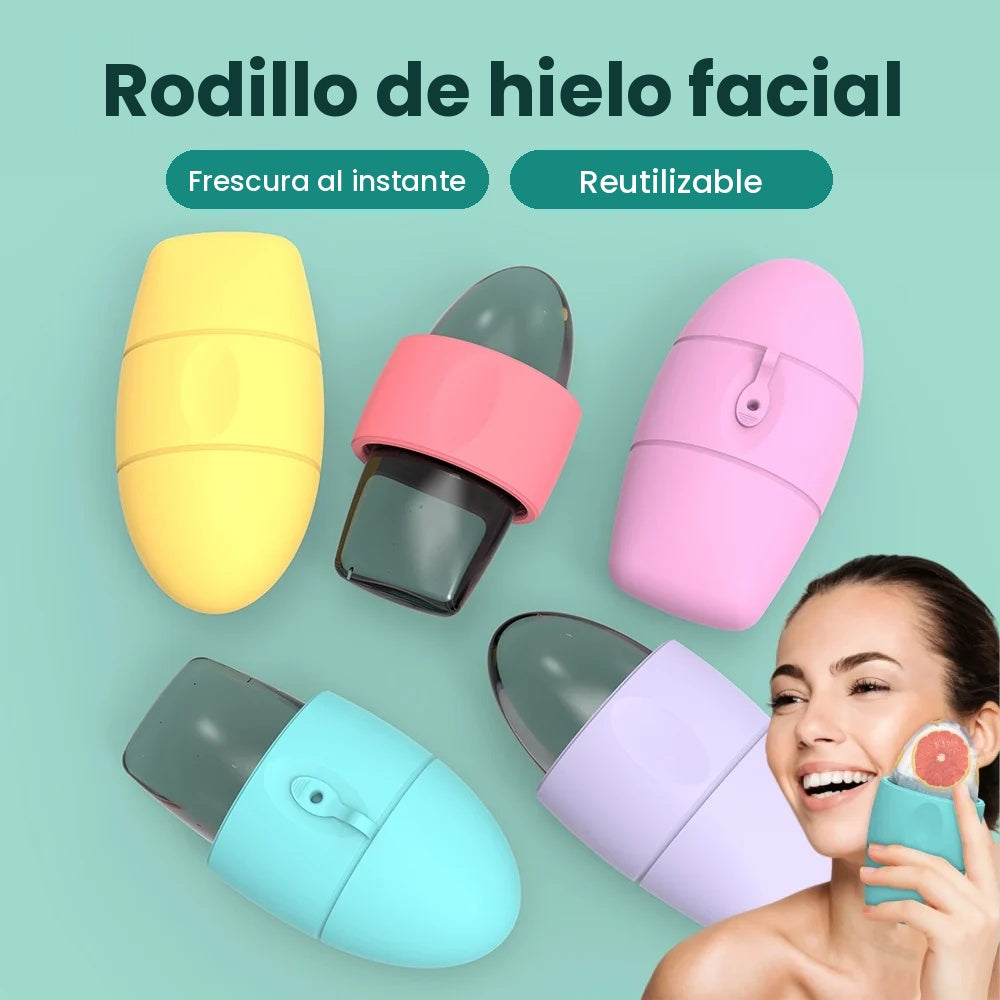 Rodillo de Hielo Facial de Silicón - Masajeador Frío Reutilizable