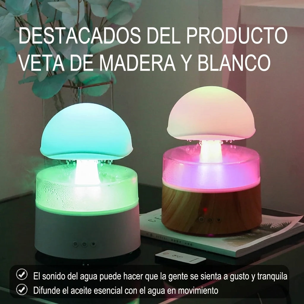Humidificador Nube de Lluvia con Luz LED de 7 Colores y Control Remoto