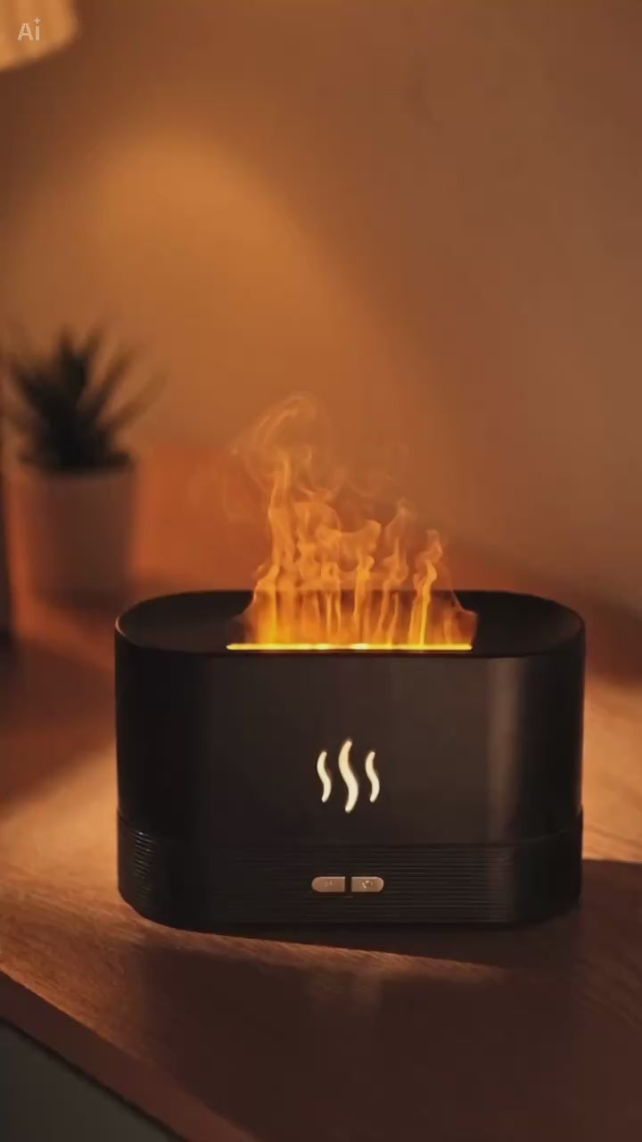 Difusor de Aroma con Efecto de Llama LED - Humidificador Ultrasónico con Apagado Automático y Aromaterapia